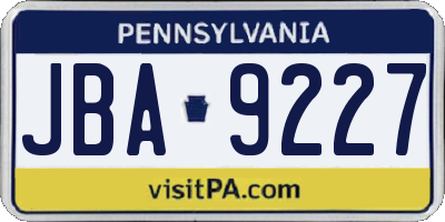 PA license plate JBA9227