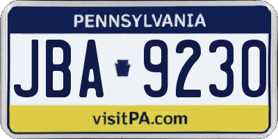 PA license plate JBA9230