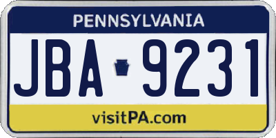 PA license plate JBA9231