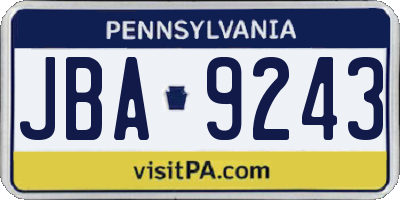 PA license plate JBA9243