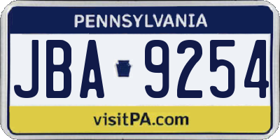 PA license plate JBA9254