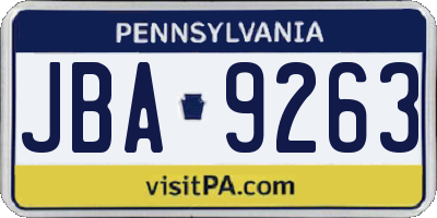 PA license plate JBA9263