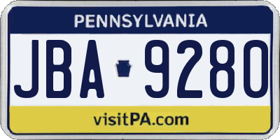 PA license plate JBA9280