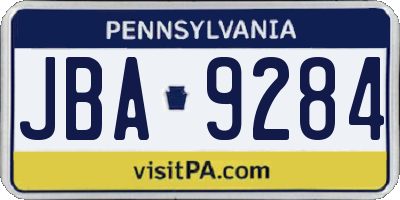 PA license plate JBA9284