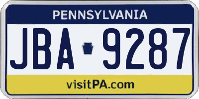 PA license plate JBA9287