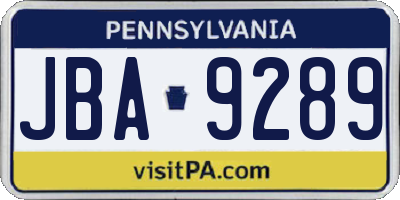 PA license plate JBA9289