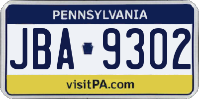 PA license plate JBA9302