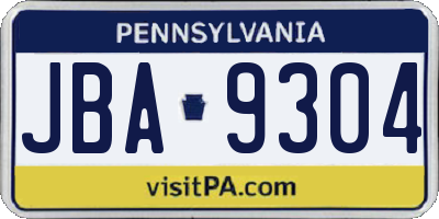 PA license plate JBA9304