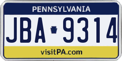 PA license plate JBA9314