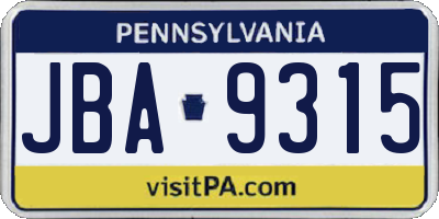 PA license plate JBA9315