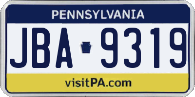 PA license plate JBA9319