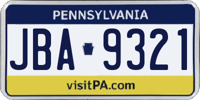 PA license plate JBA9321