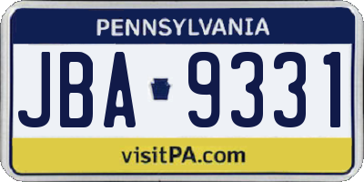 PA license plate JBA9331