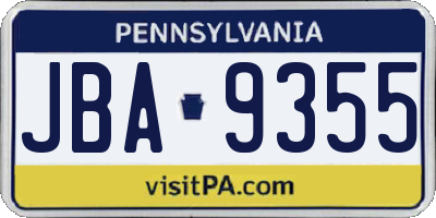 PA license plate JBA9355