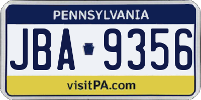 PA license plate JBA9356
