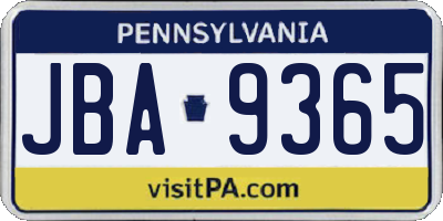 PA license plate JBA9365