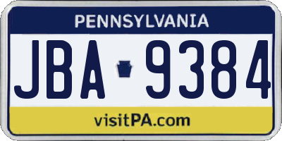 PA license plate JBA9384