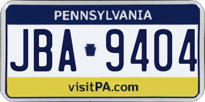 PA license plate JBA9404