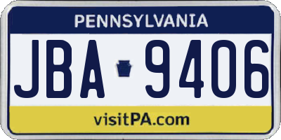 PA license plate JBA9406