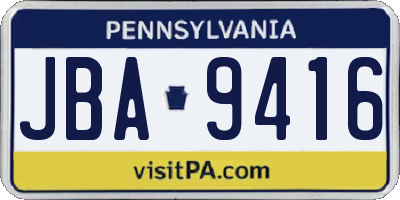 PA license plate JBA9416