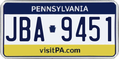 PA license plate JBA9451