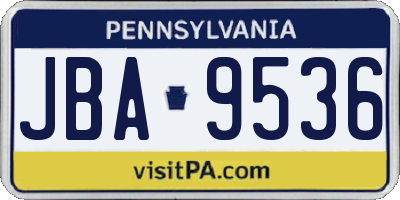 PA license plate JBA9536