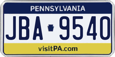 PA license plate JBA9540