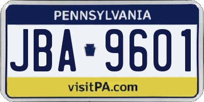 PA license plate JBA9601