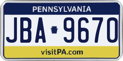 PA license plate JBA9670