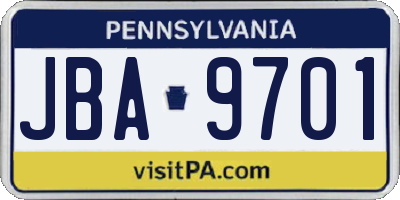 PA license plate JBA9701