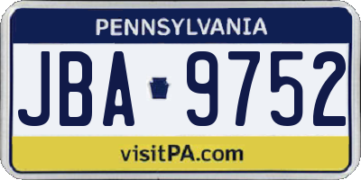 PA license plate JBA9752