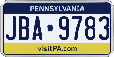 PA license plate JBA9783