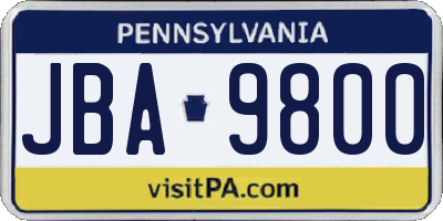 PA license plate JBA9800