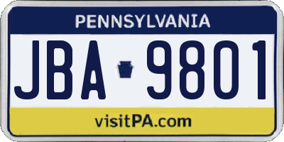 PA license plate JBA9801