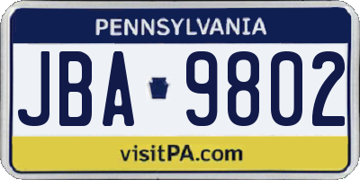 PA license plate JBA9802