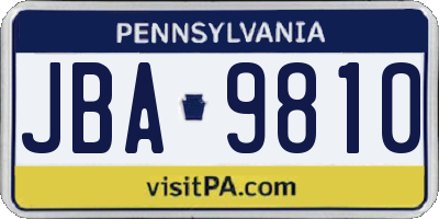 PA license plate JBA9810