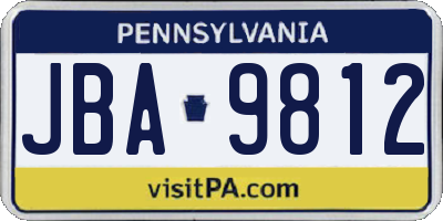 PA license plate JBA9812