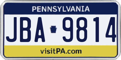 PA license plate JBA9814