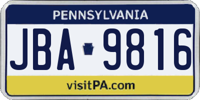 PA license plate JBA9816