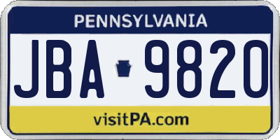 PA license plate JBA9820