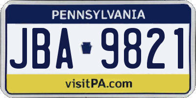 PA license plate JBA9821