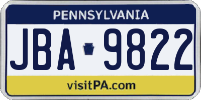 PA license plate JBA9822
