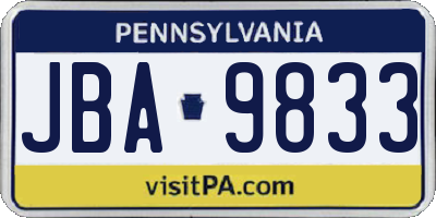 PA license plate JBA9833