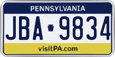 PA license plate JBA9834
