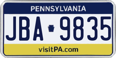 PA license plate JBA9835