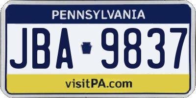 PA license plate JBA9837