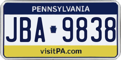 PA license plate JBA9838