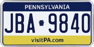 PA license plate JBA9840
