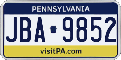PA license plate JBA9852