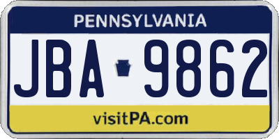 PA license plate JBA9862